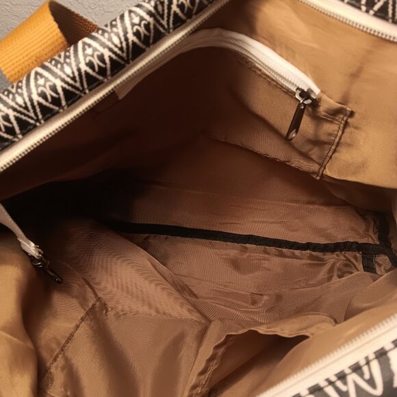 Kavu coated canvas black & white ikat tribal style print large tote bag purse - Picture 6 of 11